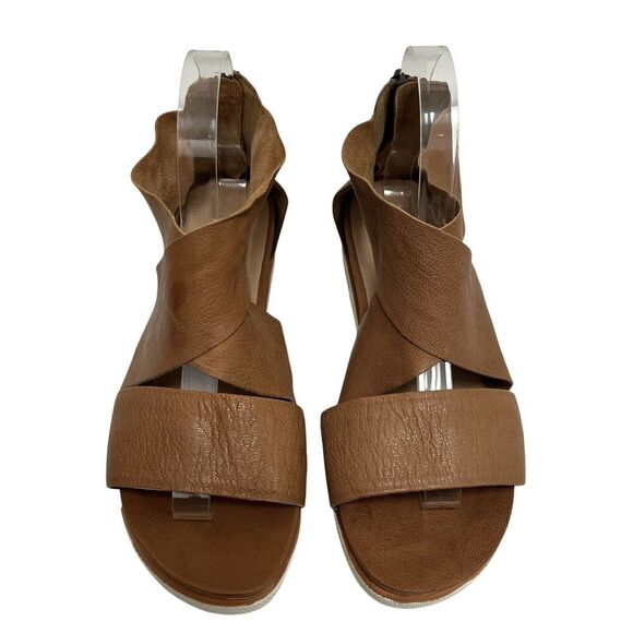 Eileen Fisher Sport Tumbled Leather Sneaker Sandals Honey Crisscross Straps 8 US - Picture 4 of 11